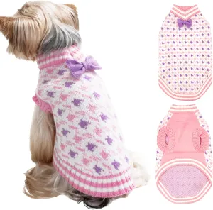 Samll Dog Sweaters Girl Pet V-Neck Valentines Day Doggy Sweater Knit for Pomeranian Bichon Frise Pug Cold Weather Outfit Pet Formal Dress (PinkL)