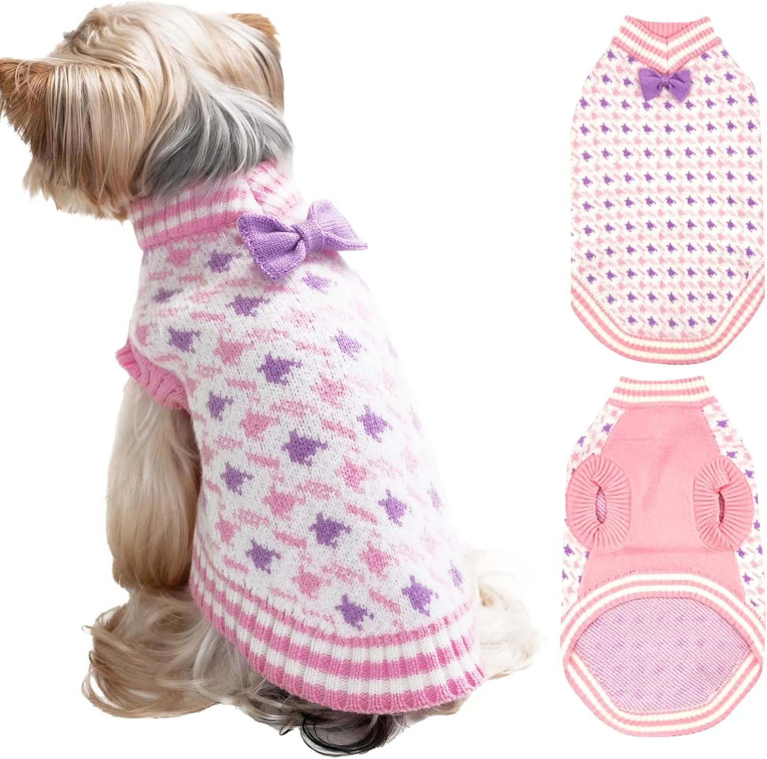 Samll Dog Sweaters Girl Pet V-Neck Valentines Day Doggy Sweater Knit for Pomeranian Bichon Frise Pug Cold Weather Outfit Pet Formal Dress (PinkL)