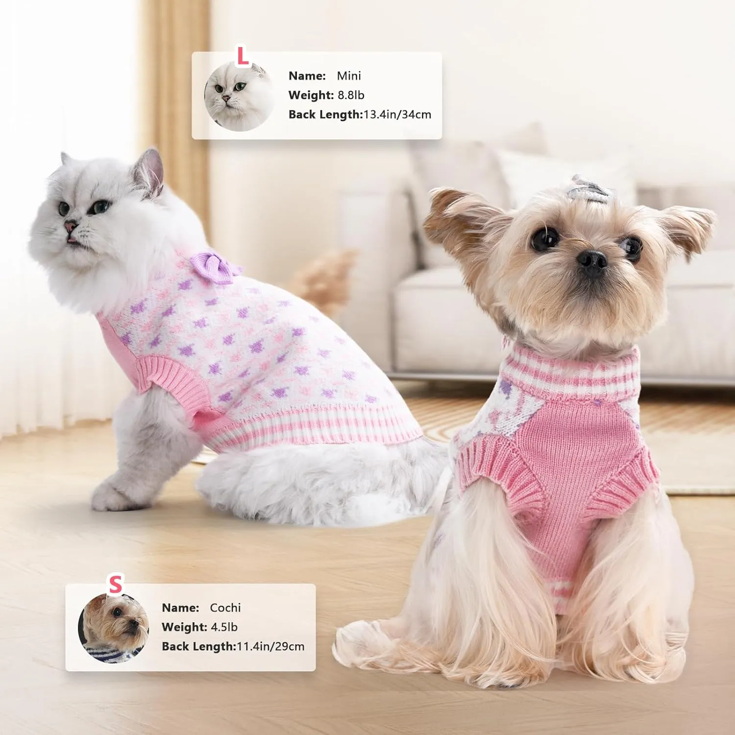 Samll Dog Sweaters Girl Pet V-Neck Valentines Day Doggy Sweater Knit for Pomeranian Bichon Frise Pug Cold Weather Outfit Pet Formal Dress (PinkL)