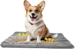 Self Warming Dog Bed, Washable Self Heating Cat Mat Heated Dog Crate Pad, Extra Warm Thermal Pet Pad Blanket for Indoor Outdoor with Soft Corduroy Velvet Cover Non-Slip Bottom (M30''x20'', Grey)