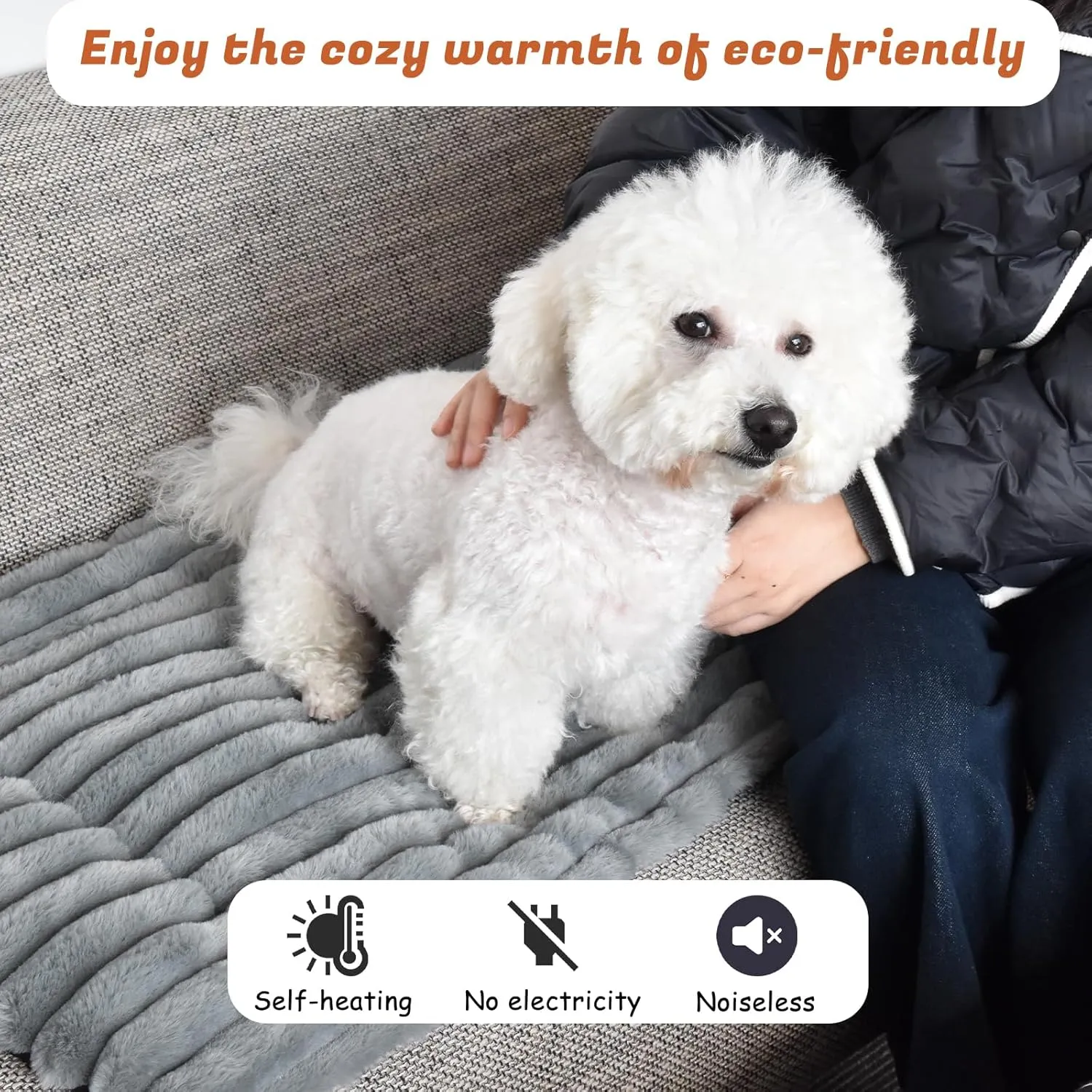 Self Warming Dog Bed, Washable Self Heating Cat Mat Heated Dog Crate Pad, Extra Warm Thermal Pet Pad Blanket for Indoor Outdoor with Soft Corduroy Velvet Cover Non-Slip Bottom (M30''x20'', Grey)