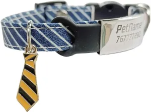 Small Cat and Dog Collar with Tie Decorative,Cat and Dog ID & Name Tag Breakaway Collar for Kittens and Small Pets (Bluewith ID, M)
