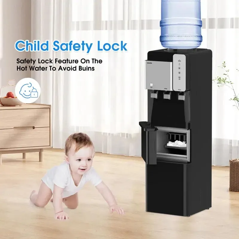 SOOPYK Hot and Cold Water Cooler Dispenser with Ice Maker 5 Gallon Bottle Top Load 27 Lbs per Day