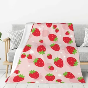 Strawberry Blanket Super Soft Fleece Throw Blanket Warm and Cozy Lightweight Bed Blanket for Couch, Sofa, Camping, and Travel All Season Blankets Gifts 50"x40"