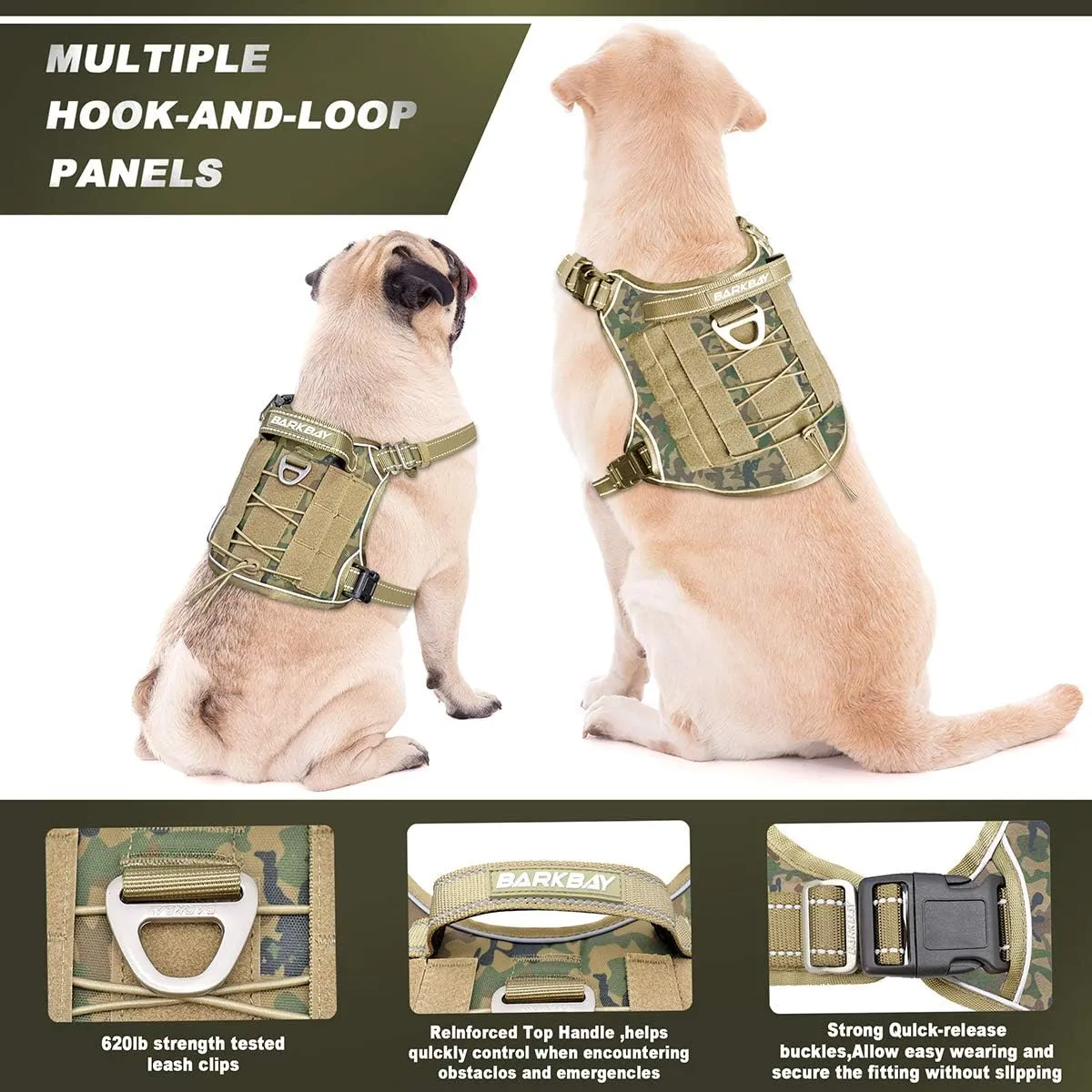 Tactical Dog Harness Large,Military Service Weighted Dog Vest Harness Working Dog MOLLE Vest with Loop Panels,No-Pull Training Harness with Leash Clips for Walking Hiking Hunting(Camo,M)