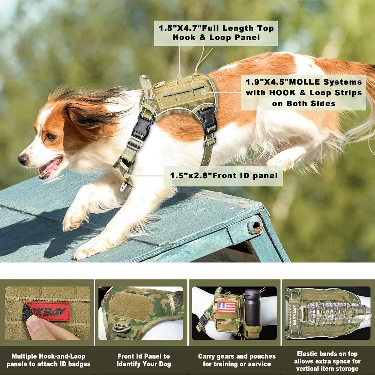 Tactical Dog Harness Large,Military Service Weighted Dog Vest Harness Working Dog MOLLE Vest with Loop Panels,No-Pull Training Harness with Leash Clips for Walking Hiking Hunting(Camo,M)
