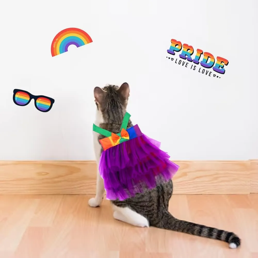Threetols Christmas Dog Costume Pride Rainbow Cute Dog Tutu with Bowknot, Purple Dress Accessories for Small Medium Dogs Cats Pets Dress Party, Fancy Rainbow Pet Dress for Dog Cat Birthday Party (L)