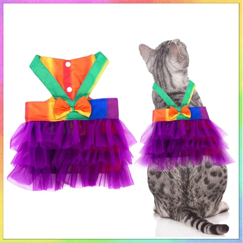 Threetols Christmas Dog Costume Pride Rainbow Cute Dog Tutu with Bowknot, Purple Dress Accessories for Small Medium Dogs Cats Pets Dress Party, Fancy Rainbow Pet Dress for Dog Cat Birthday Party (L)