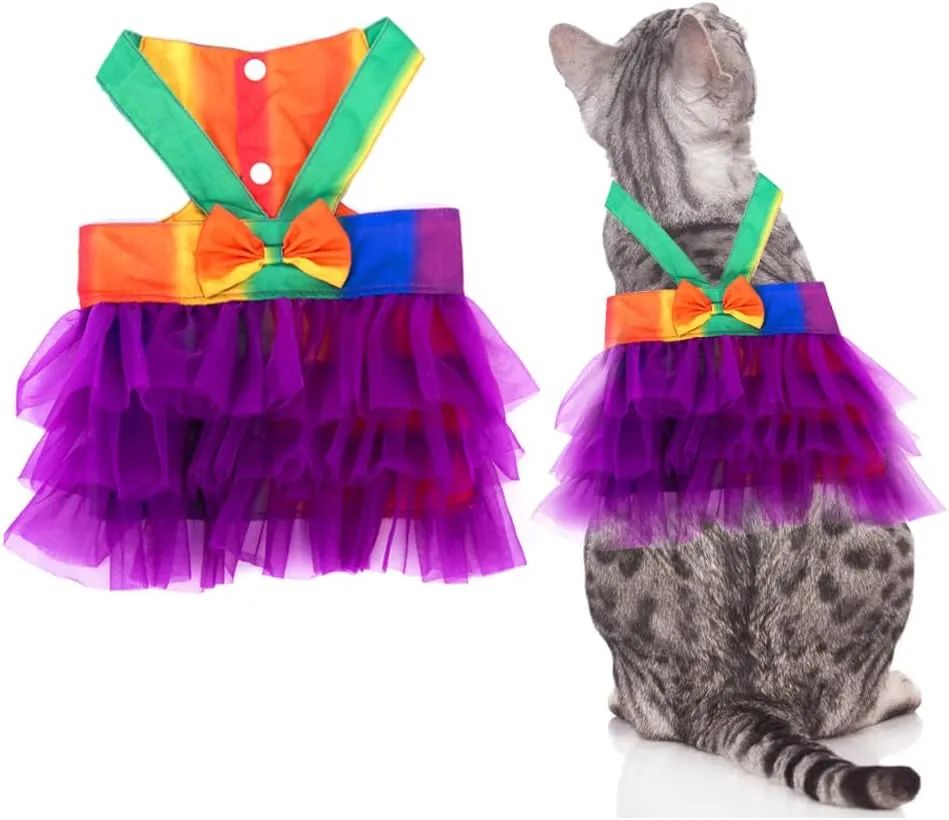 Threetols Christmas Dog Costume Pride Rainbow Cute Dog Tutu with Bowknot, Purple Dress Accessories for Small Medium Dogs Cats Pets Dress Party, Fancy Rainbow Pet Dress for Dog Cat Birthday Party (L)