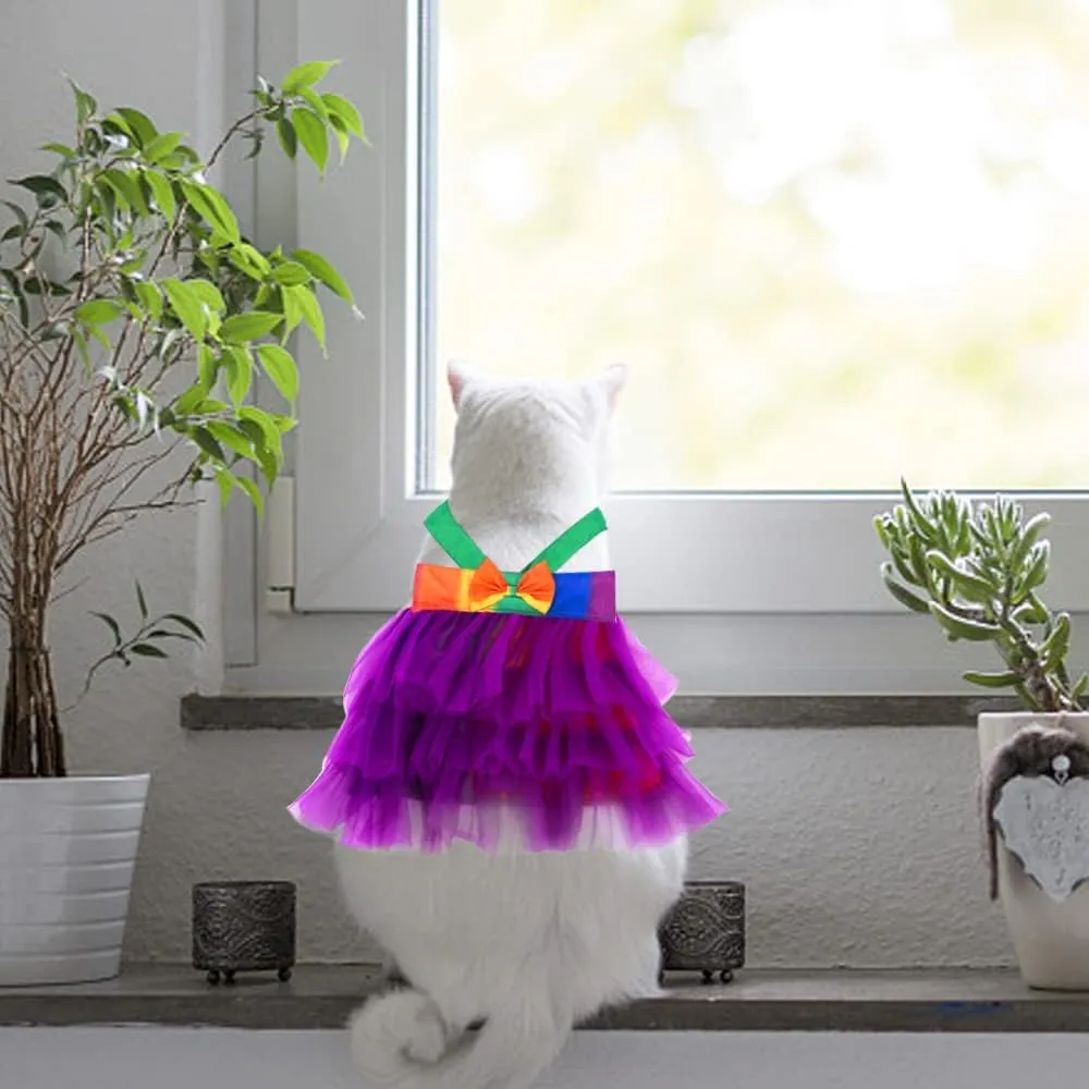 Threetols Christmas Dog Costume Pride Rainbow Cute Dog Tutu with Bowknot, Purple Dress Accessories for Small Medium Dogs Cats Pets Dress Party, Fancy Rainbow Pet Dress for Dog Cat Birthday Party (L)