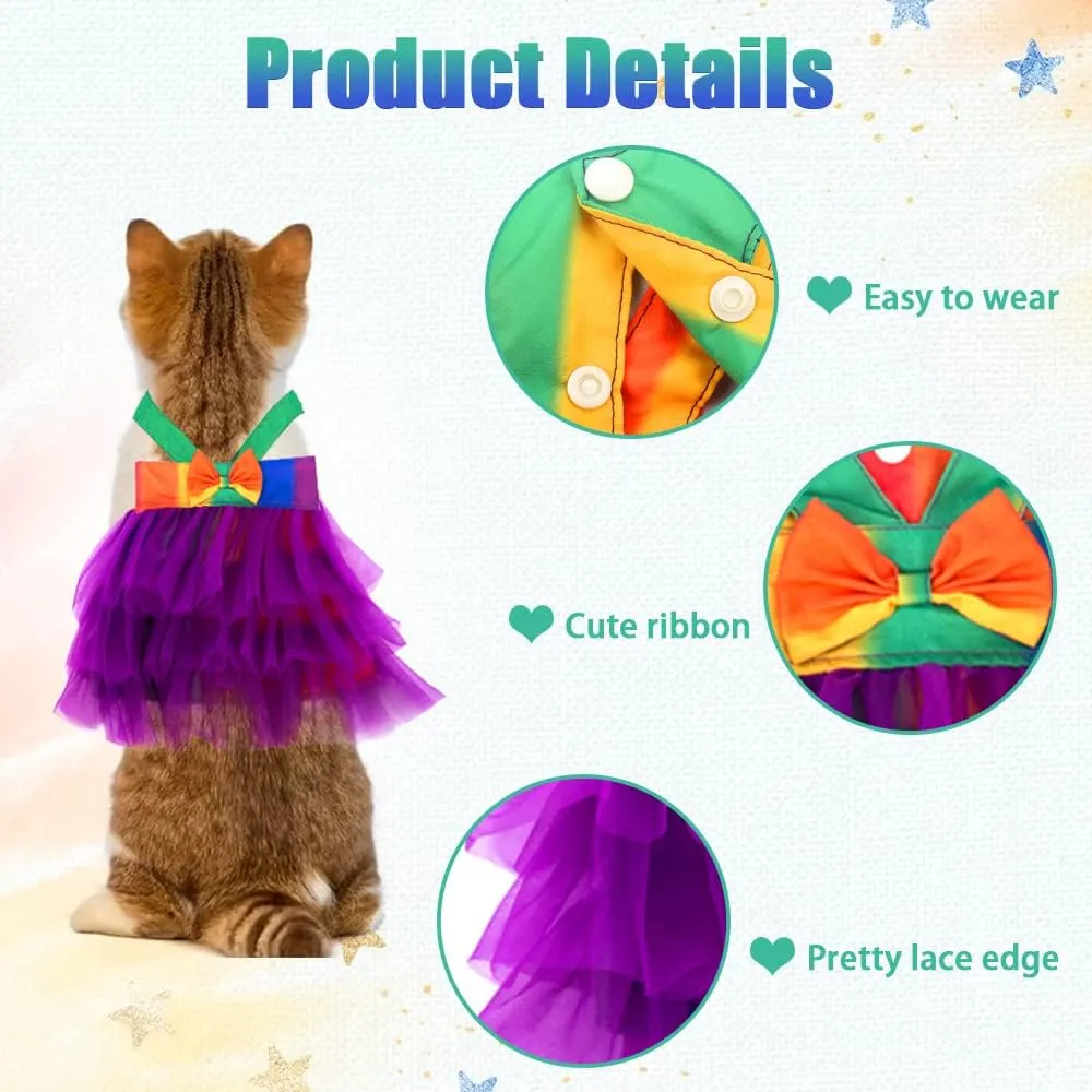 Threetols Christmas Dog Costume Pride Rainbow Cute Dog Tutu with Bowknot, Purple Dress Accessories for Small Medium Dogs Cats Pets Dress Party, Fancy Rainbow Pet Dress for Dog Cat Birthday Party (L)