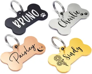 Ultra Joys Personalized Dog Tags for Pets - Durable Stainless Steel Customizable Dog Cat ID Tags - Dog Tags for Safety Optional Engraved on Both Sides -Bone Shape Dog Tag Large Size, Gold