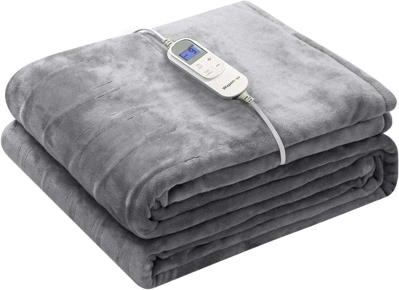 Wapaneus Heated Blanket Electric Throw 72" x 84" Full Size with 10 Heating Levels 12 Hours Time Setings and Auto-Shut Off, Flannel Fast-Heating Electric Blanket,Machine Washable,Grey