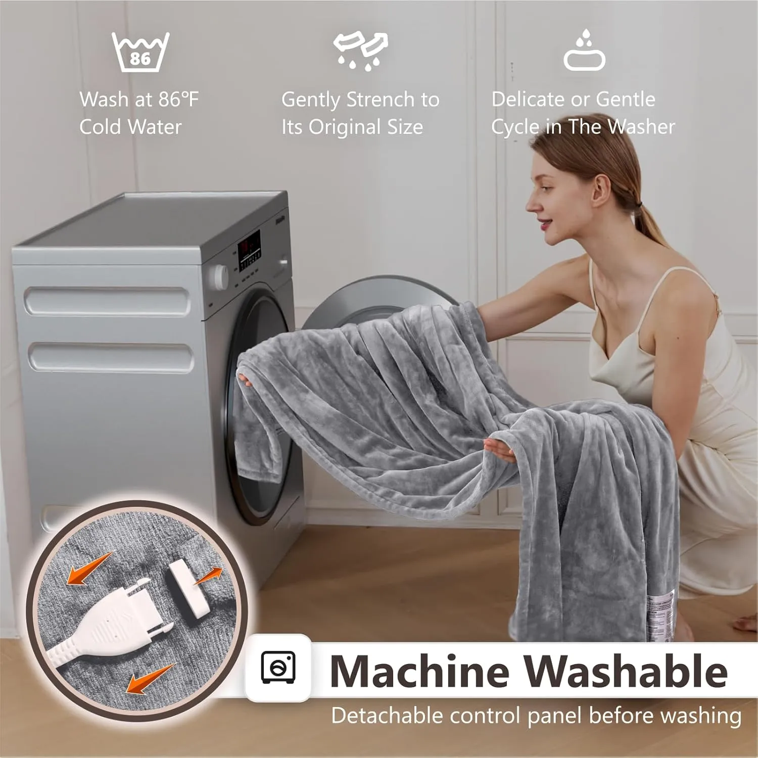 Wapaneus Heated Blanket Electric Throw 72" x 84" Full Size with 10 Heating Levels 12 Hours Time Setings and Auto-Shut Off, Flannel Fast-Heating Electric Blanket,Machine Washable,Grey