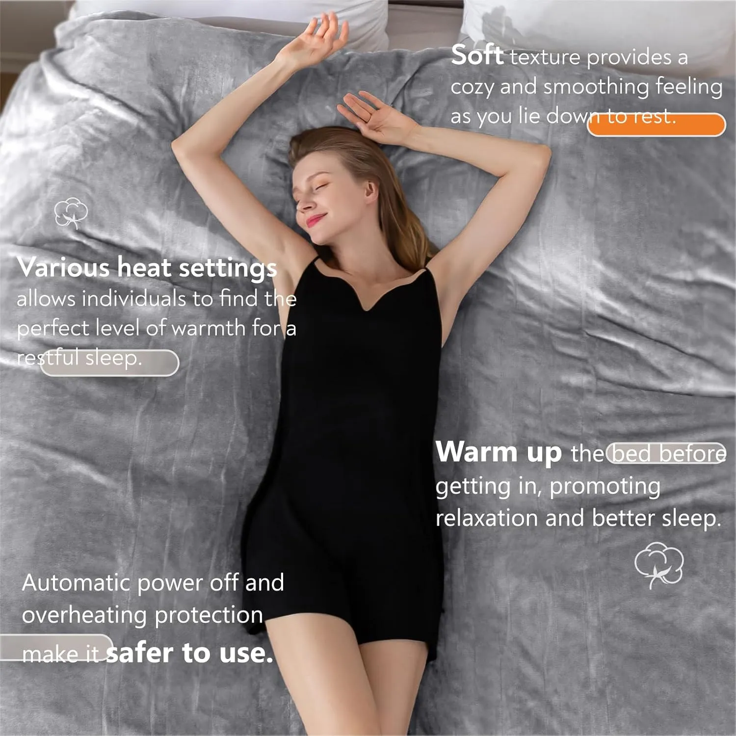 Wapaneus Heated Blanket Electric Throw 72" x 84" Full Size with 10 Heating Levels 12 Hours Time Setings and Auto-Shut Off, Flannel Fast-Heating Electric Blanket,Machine Washable,Grey