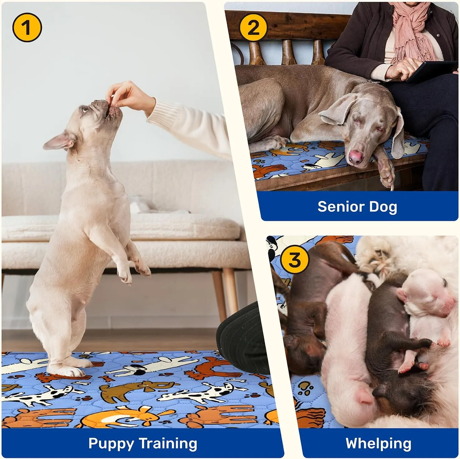Washable Pee Pads for Dogs, 2 Pack Reusable Waterproof Dog Training Pads, Heavy Absorbent Non-Slip Pet Pads for Crates Beds & Cars, Machine Washable Puppy Pads for Potty Training & Whelping