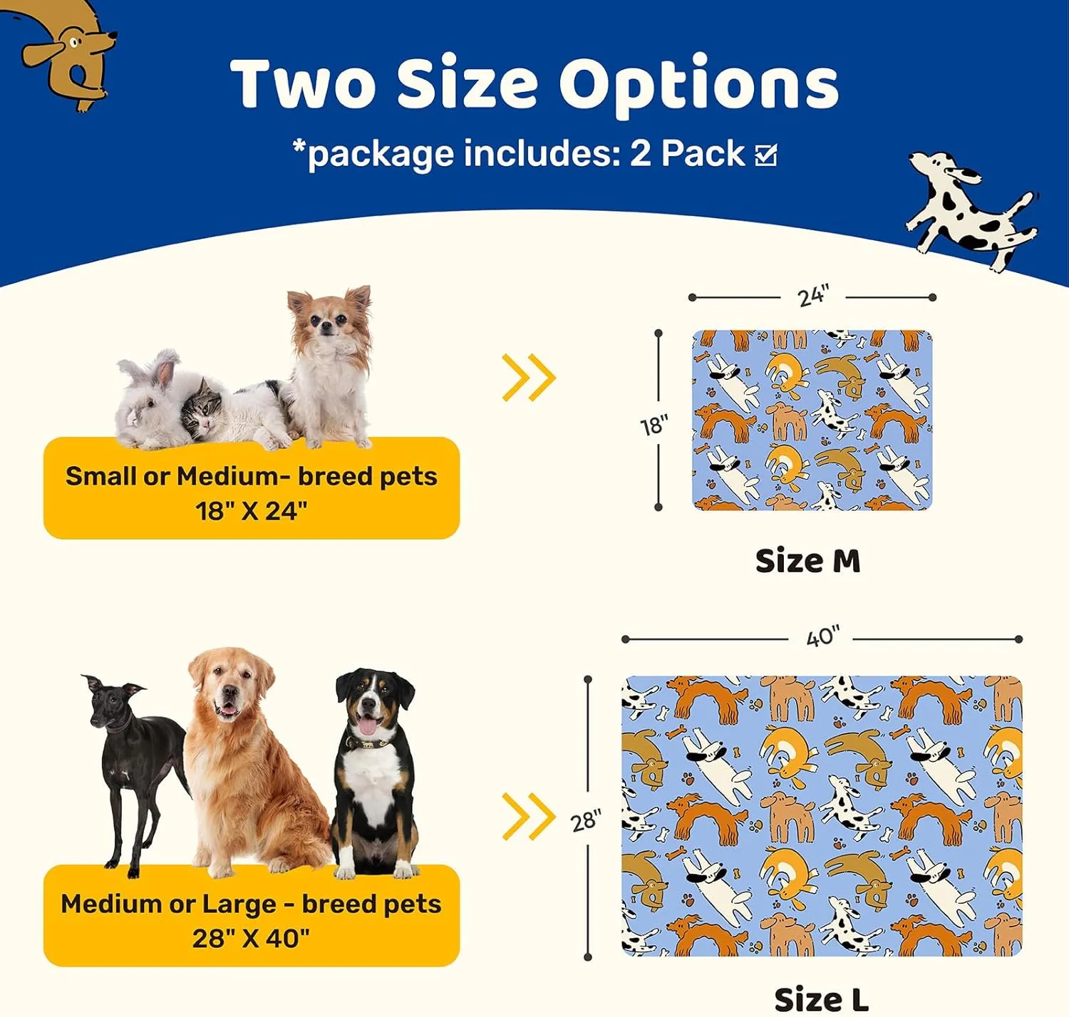 Washable Pee Pads for Dogs, 2 Pack Reusable Waterproof Dog Training Pads, Heavy Absorbent Non-Slip Pet Pads for Crates Beds & Cars, Machine Washable Puppy Pads for Potty Training & Whelping