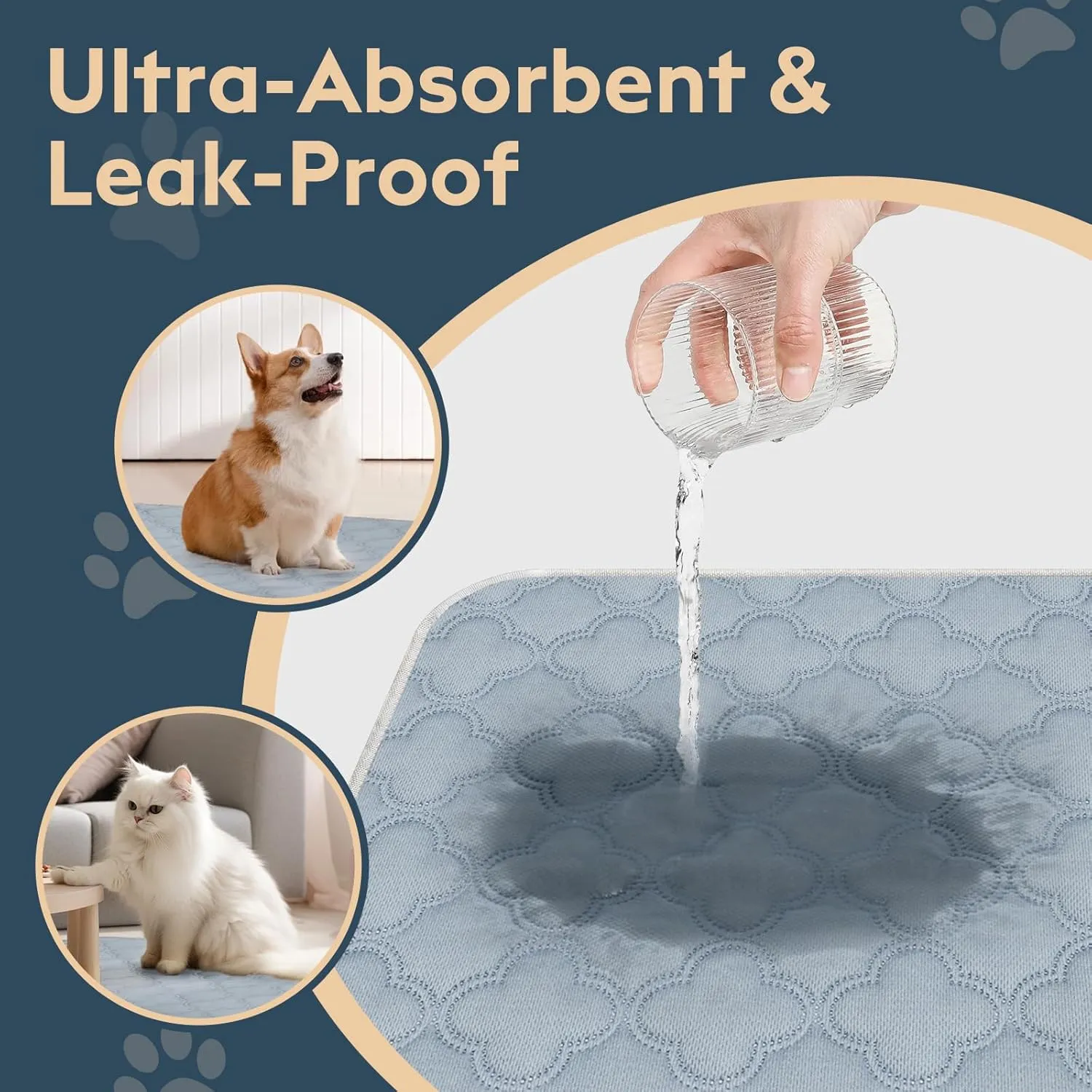 Washable Pee Pads for Dogs - 4 Pack Reusable Pee PadsWaterproof Puppy PadsPet Training PadsSuper Absorbent with Dog Paw Shape Non-Slip Backing (Light Grey, 18" X 24" - 4 Pack)