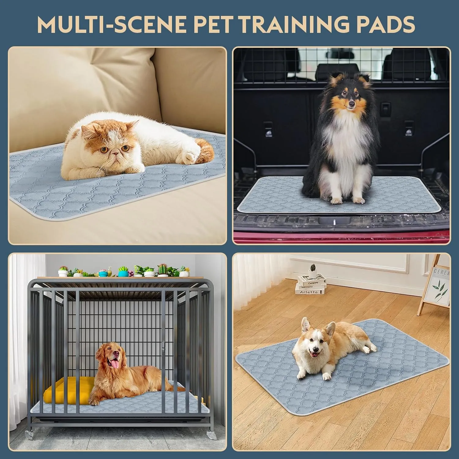 Washable Pee Pads for Dogs - 4 Pack Reusable Pee PadsWaterproof Puppy PadsPet Training PadsSuper Absorbent with Dog Paw Shape Non-Slip Backing (Light Grey, 18" X 24" - 4 Pack)