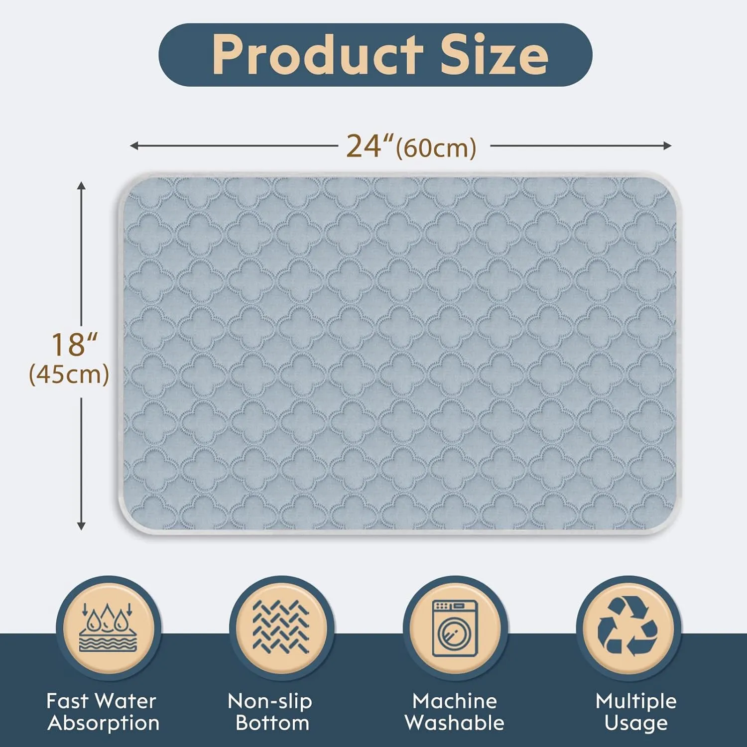 Washable Pee Pads for Dogs - 4 Pack Reusable Pee PadsWaterproof Puppy PadsPet Training PadsSuper Absorbent with Dog Paw Shape Non-Slip Backing (Light Grey, 18" X 24" - 4 Pack)