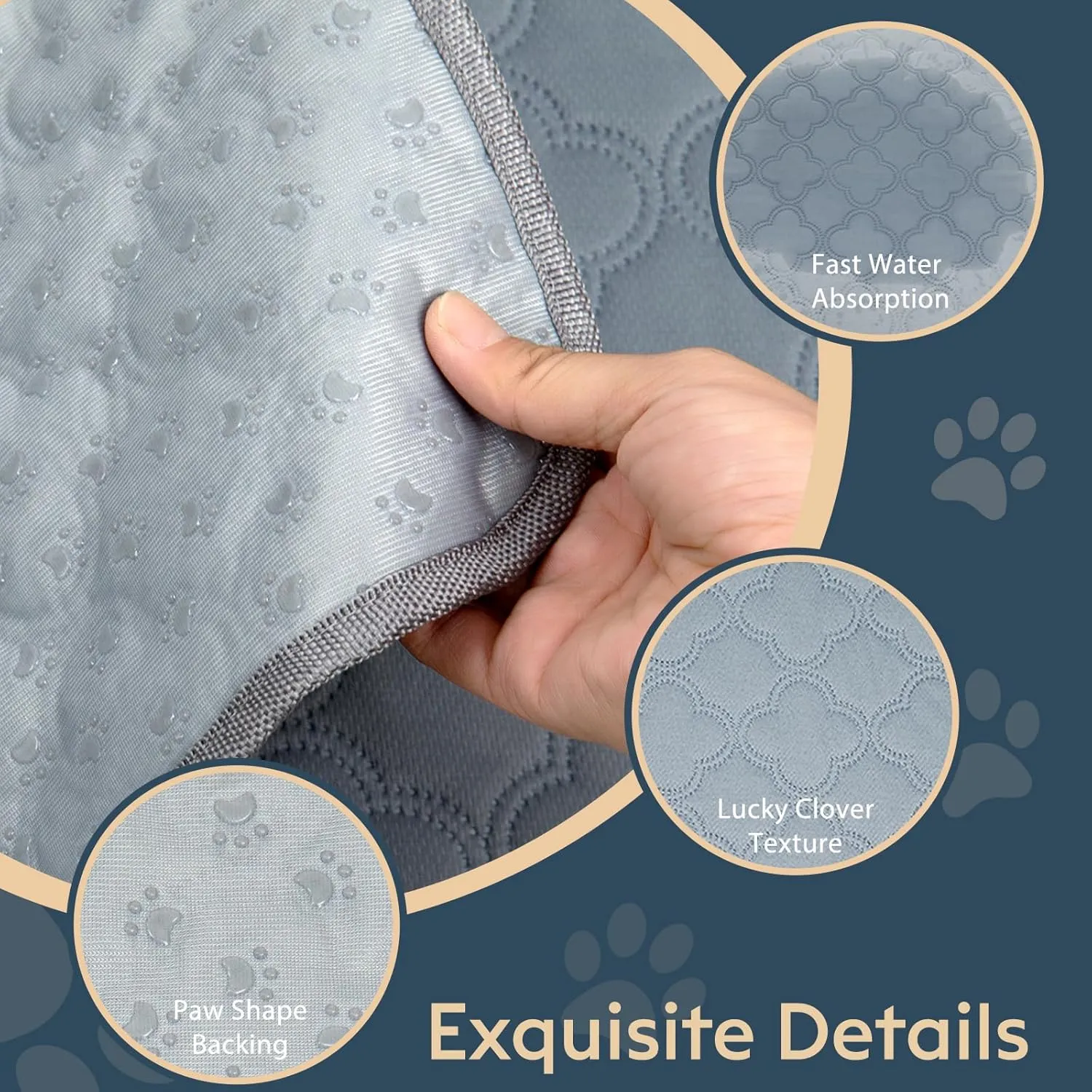 Washable Pee Pads for Dogs - 4 Pack Reusable Pee PadsWaterproof Puppy PadsPet Training PadsSuper Absorbent with Dog Paw Shape Non-Slip Backing (Light Grey, 18" X 24" - 4 Pack)