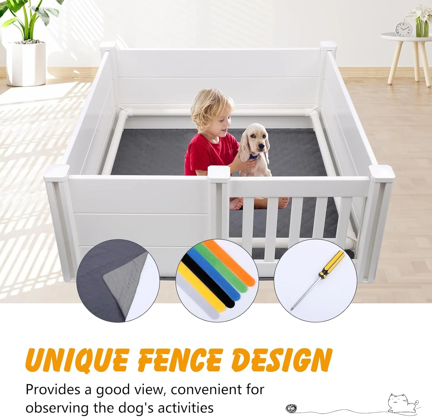Whelping Box for Dogs and Puppies with Pig Rails and Waterproof Whelping Pad, 383818in Puppies Playpen with Adjustable Height Door ID Collars for Medium Small Dogs