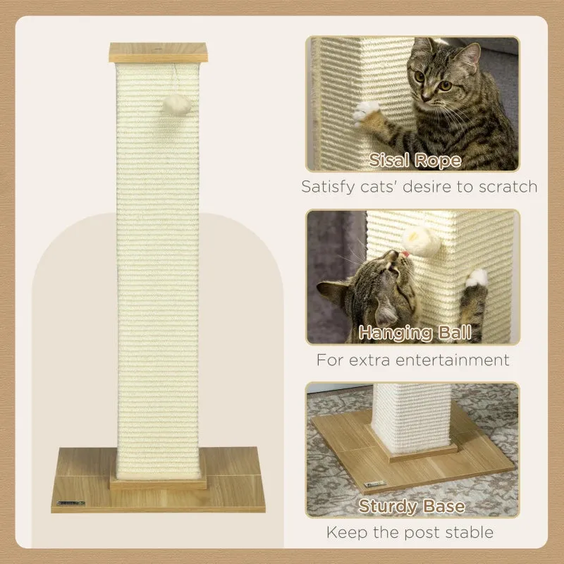 White 80cm Cat Scratching Post with Toy Ball and Sisal Rope