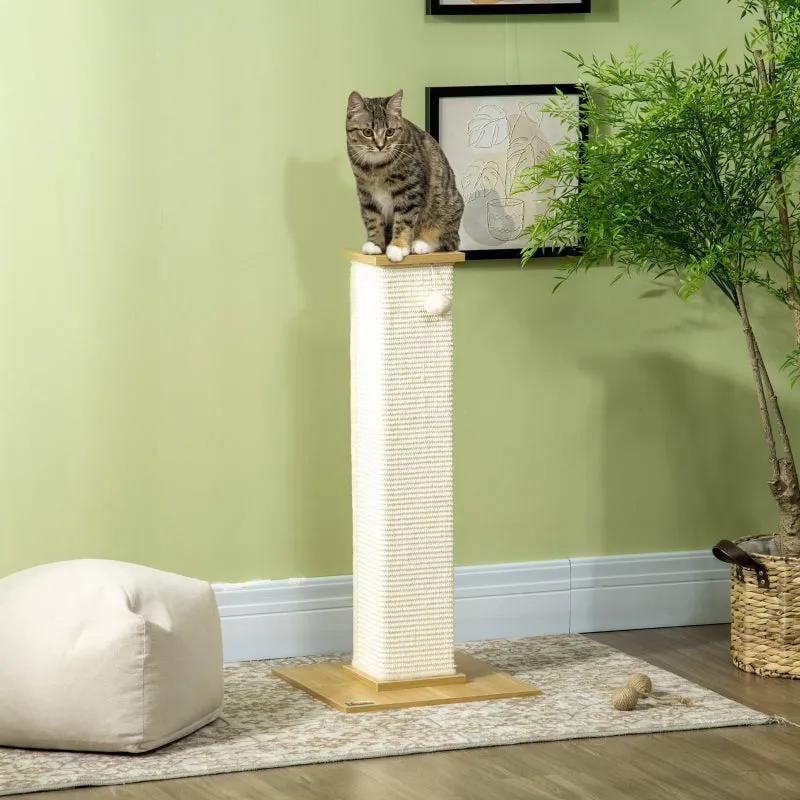 White 80cm Cat Scratching Post with Toy Ball and Sisal Rope