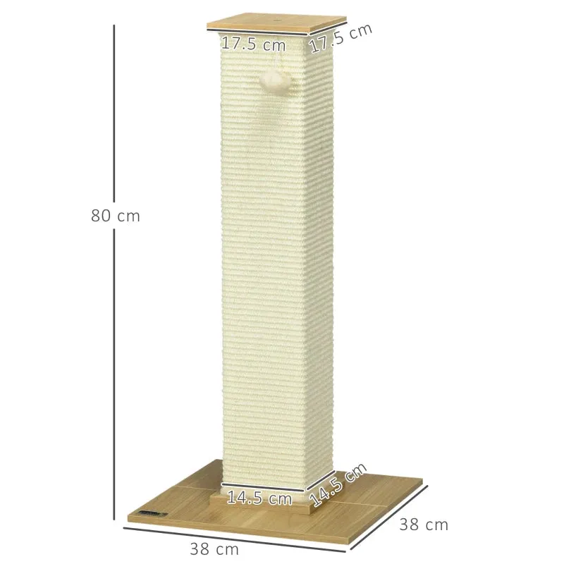 White 80cm Cat Scratching Post with Toy Ball and Sisal Rope