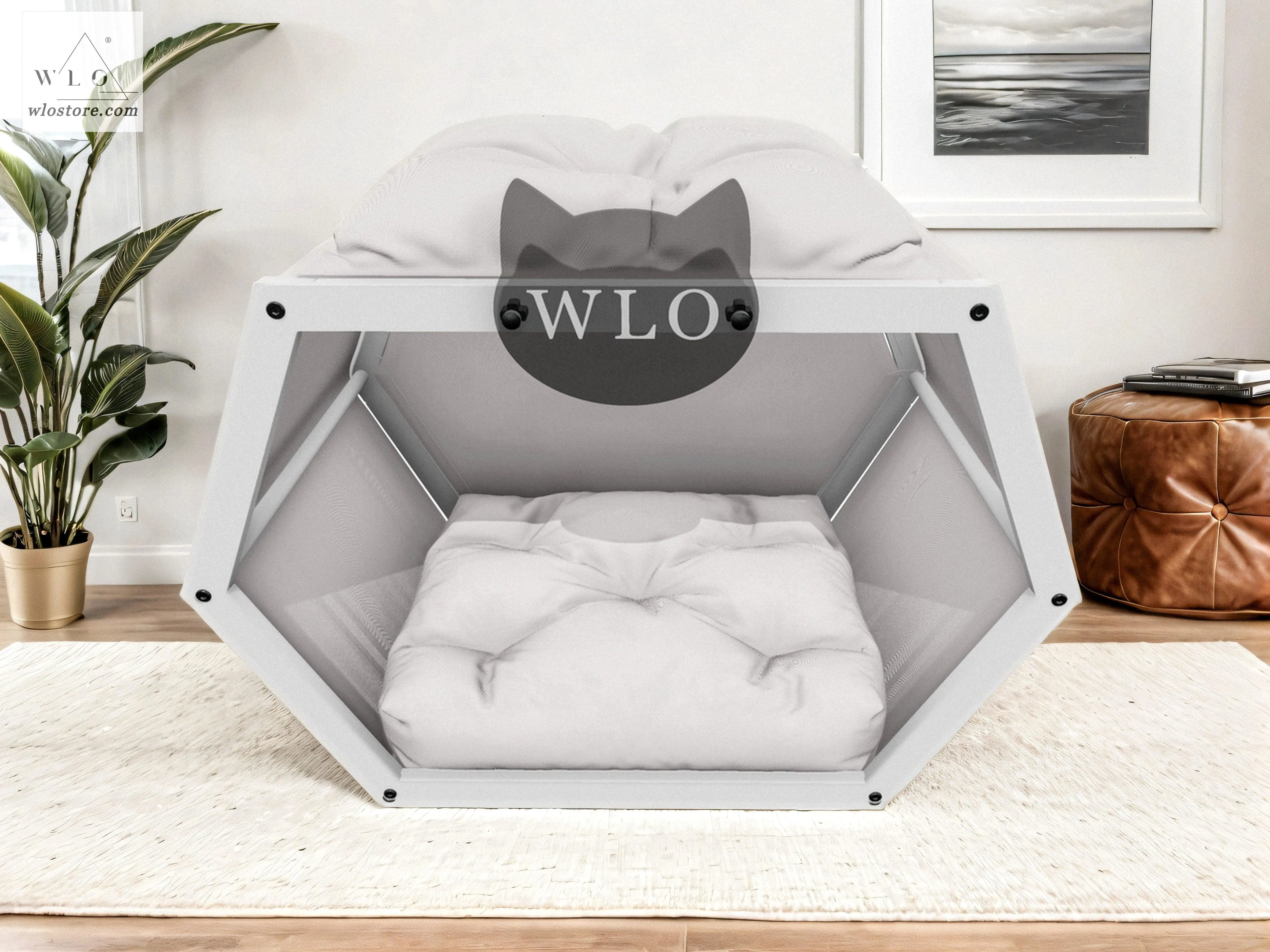 WLO® White Hexxon Modern Cat Bed