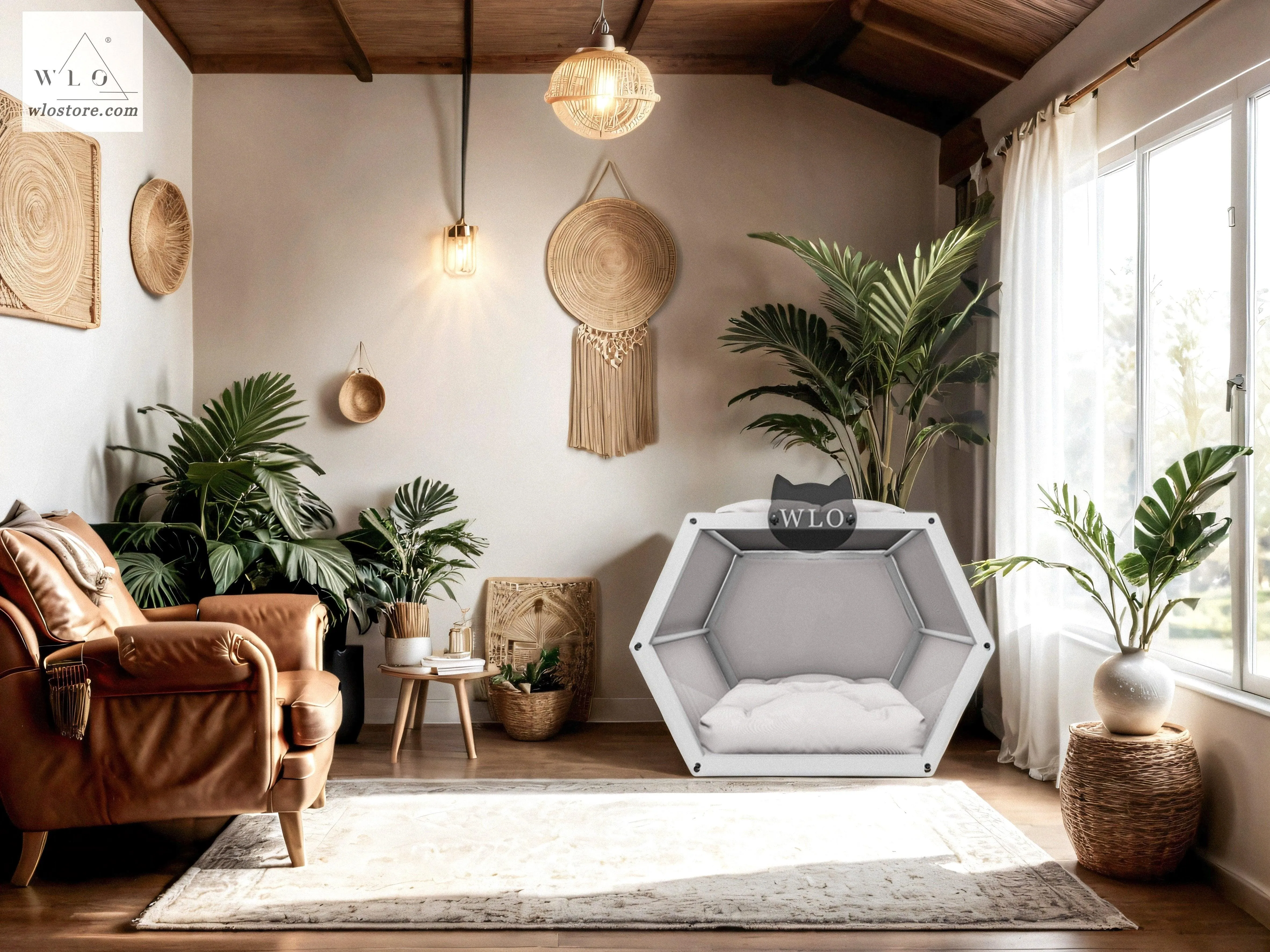 WLO® White Hexxon Modern Cat Bed