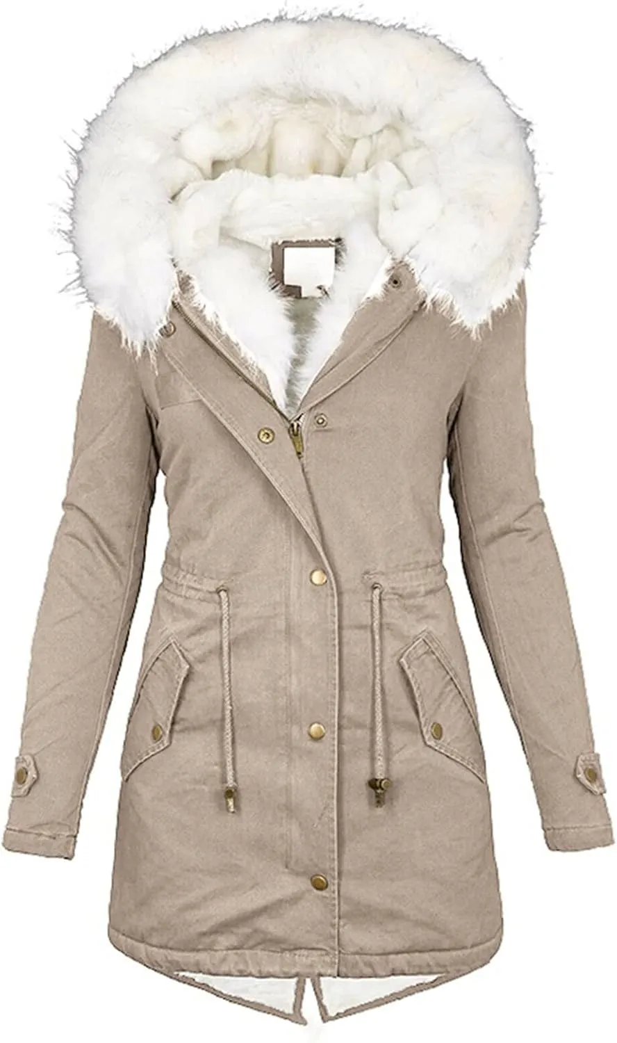Women's Winter Coats Long Thicken Fleece Lined Parka Jacket with Faux Fur Trim Hood Quilted Puffer Coat Windproof Ski Jacket