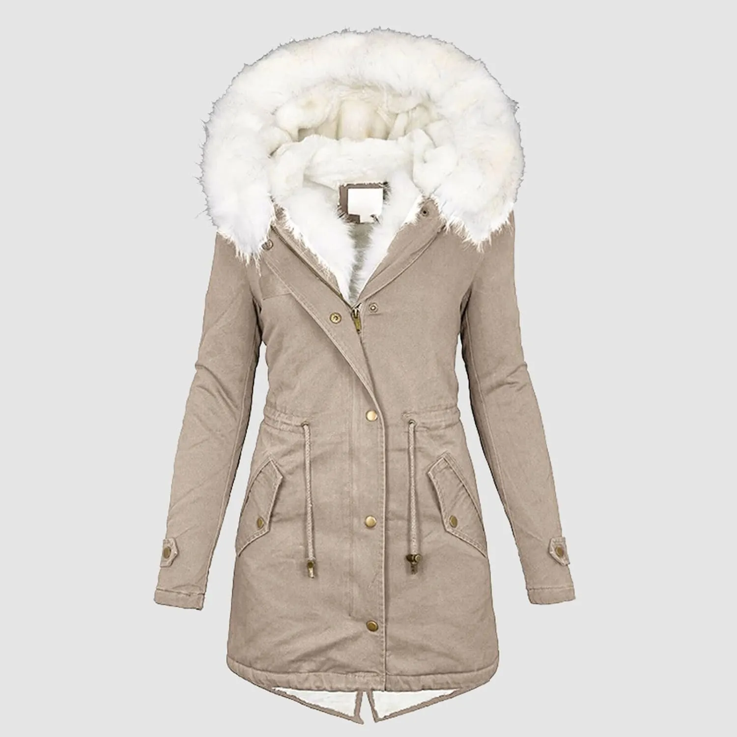 Women's Winter Coats Long Thicken Fleece Lined Parka Jacket with Faux Fur Trim Hood Quilted Puffer Coat Windproof Ski Jacket