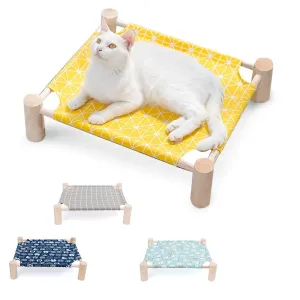 Wooden Elevated Cat Bed Lounge Elevated Pet Bed Canvas Durable Raised Cat Bed