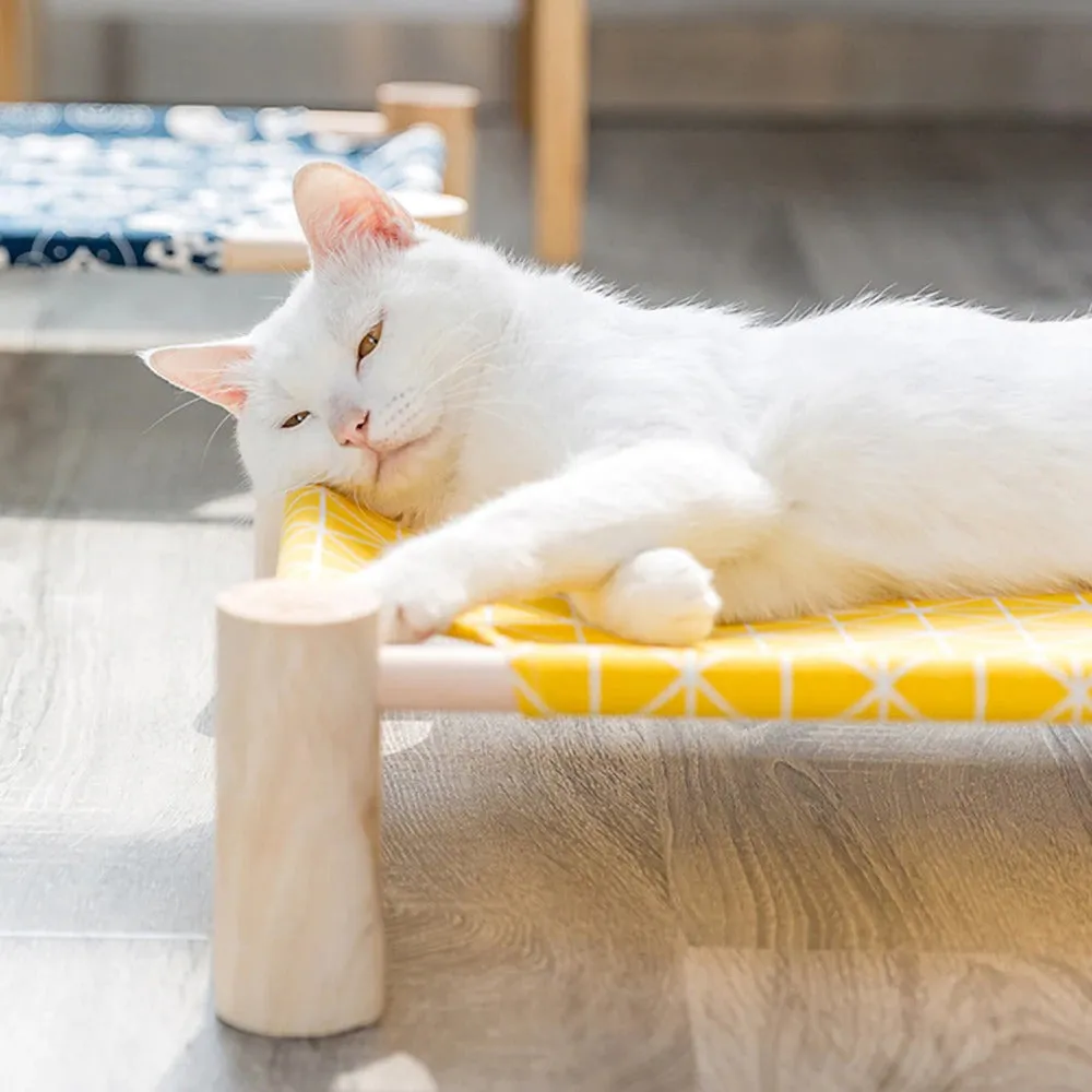 Wooden Elevated Cat Bed Lounge Elevated Pet Bed Canvas Durable Raised Cat Bed