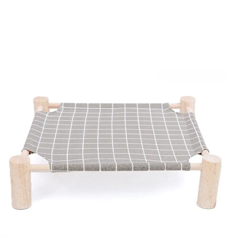 Wooden Elevated Cat Bed Lounge Elevated Pet Bed Canvas Durable Raised Cat Bed