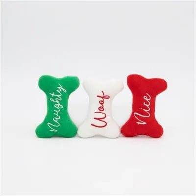 Zippy Paws Christmas Holiday Miniz 3-Pack - Naughty and Nice Bones